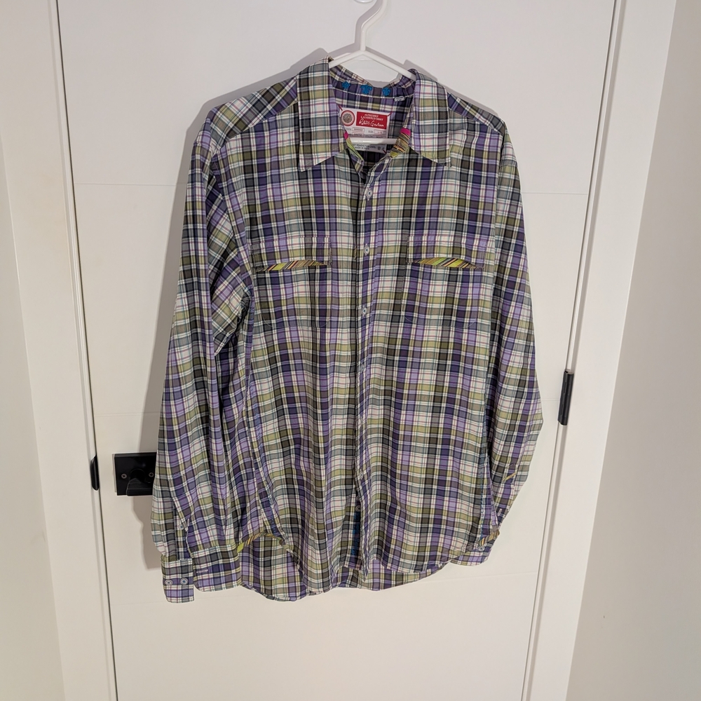 Robert Graham Purplse & Green Plaid Sport Shirt Large